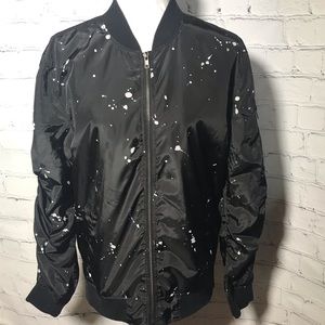 Carbon Black & White Paint Splattered Windbreaker. Unisex Style.